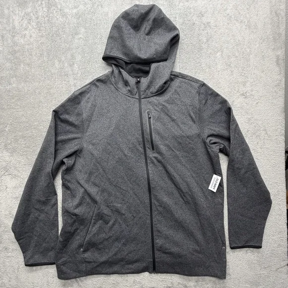 Old Navy Active Dynamic Fleece Jacket Mens 3XL Gray Hooded Full Zip Stretch - Picture 1 of 6